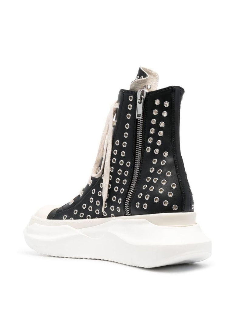 Black Abstract Eyelet Leather Sneakers