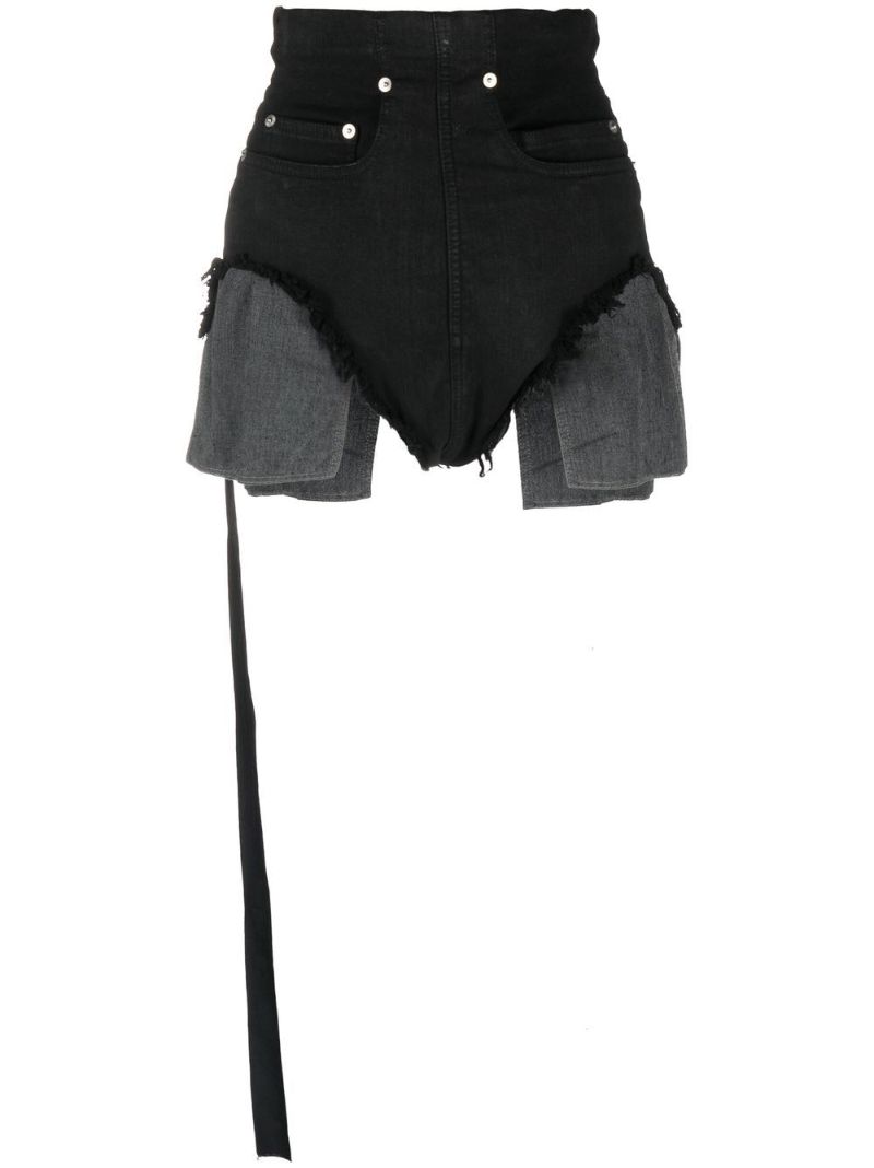 Black Dirt Asymmetric Denim Shorts
