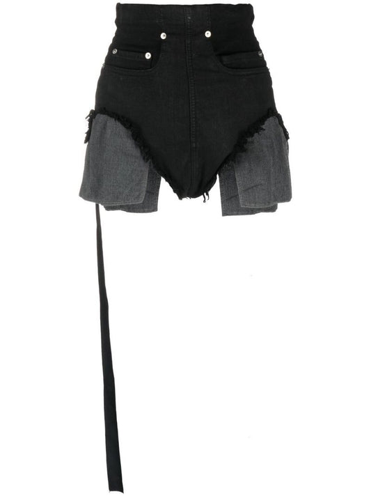 Black Dirt Asymmetric Denim Shorts