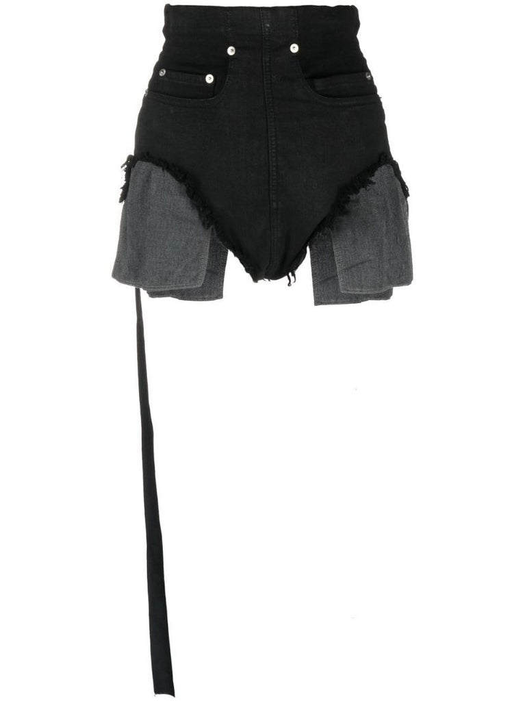 Black Dirt Asymmetric Denim Shorts