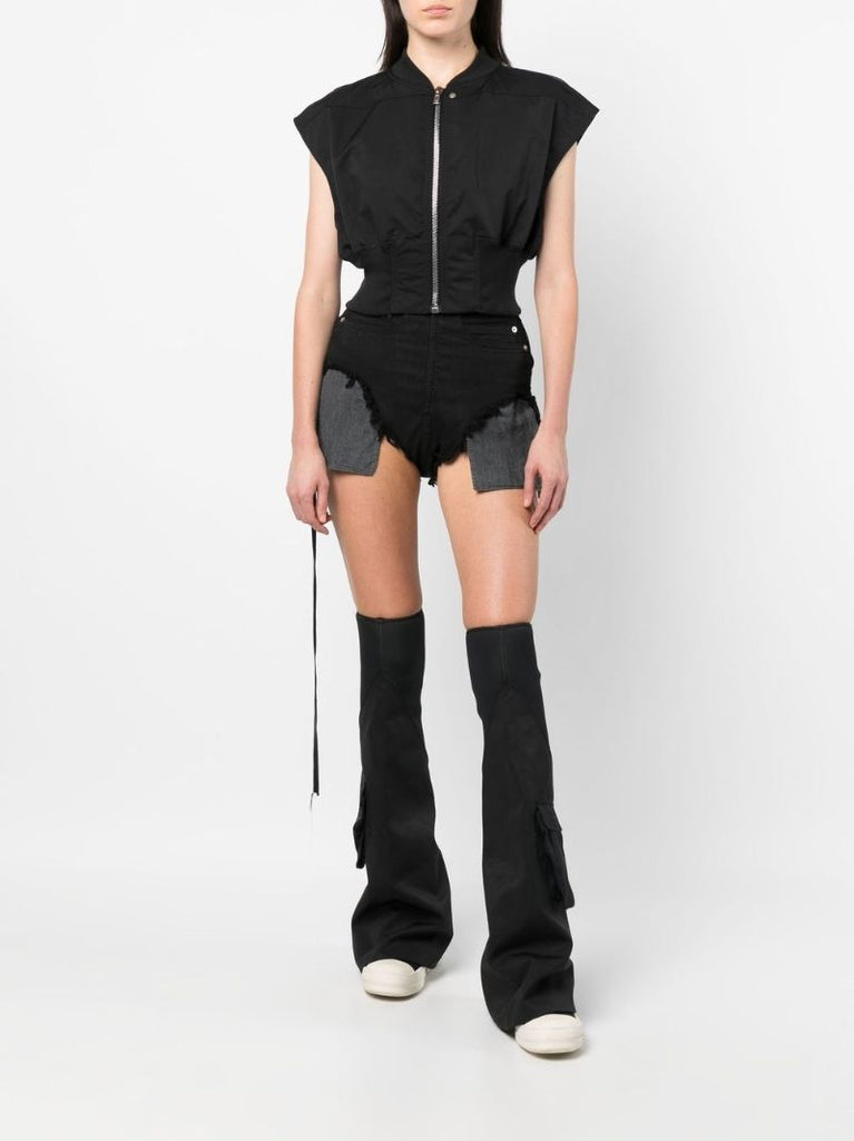 Black Dirt Asymmetric Denim Shorts