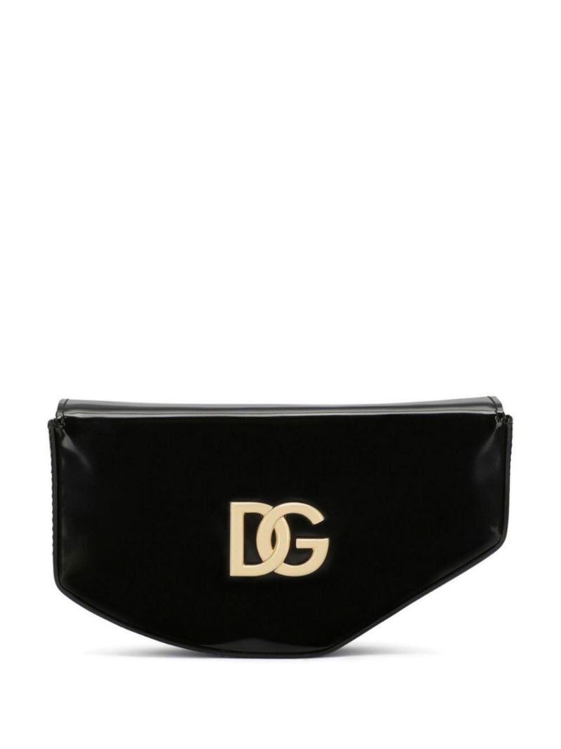 Black Dg Logo Leather Moon Bag