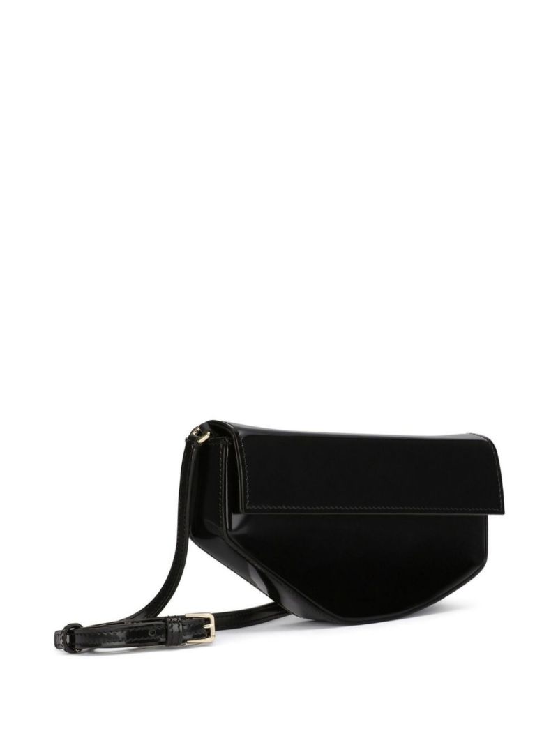 Black Dg Logo Leather Moon Bag
