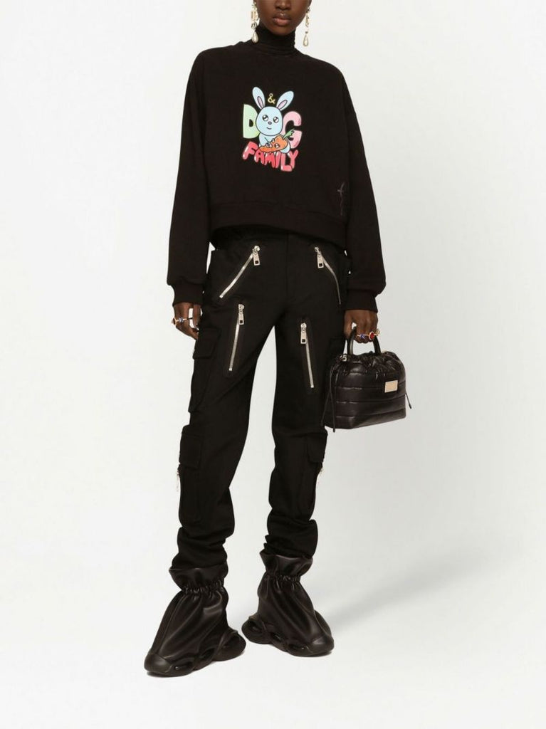 X Gianpiero D'alessandro Black Graphic Print Cropped Sweatshirt