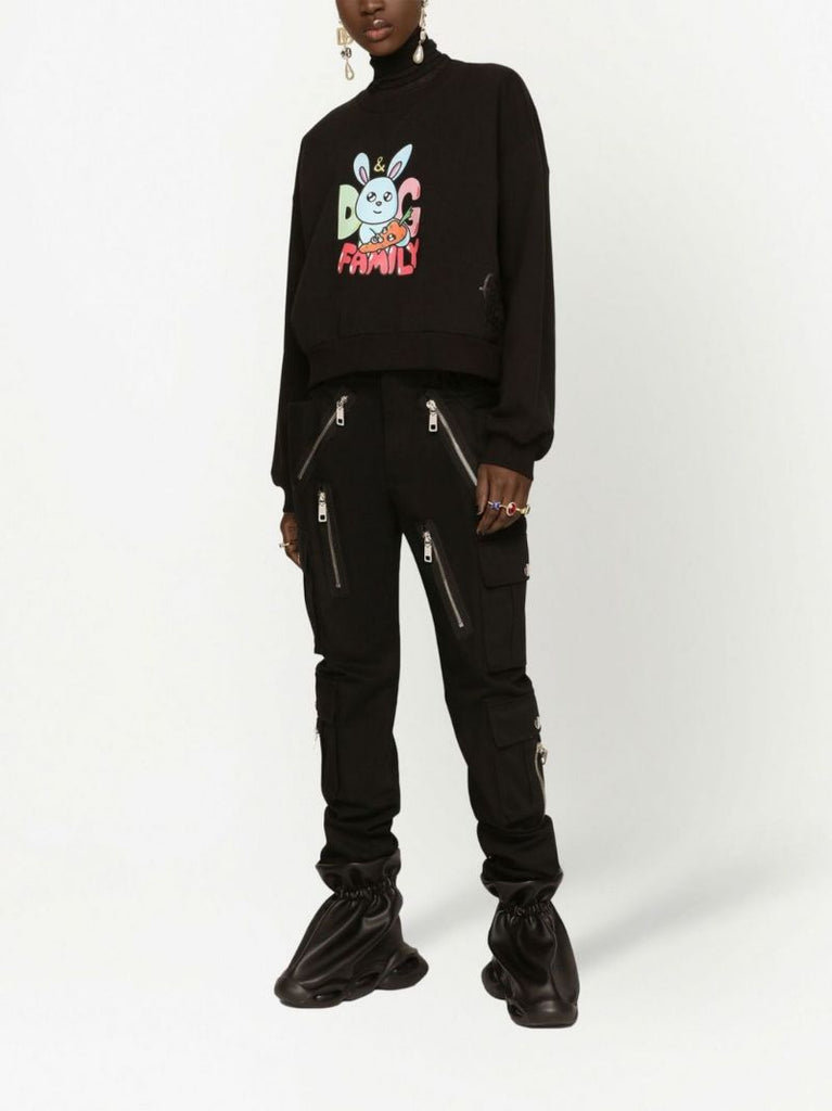 X Gianpiero D'alessandro Black Graphic Print Cropped Sweatshirt