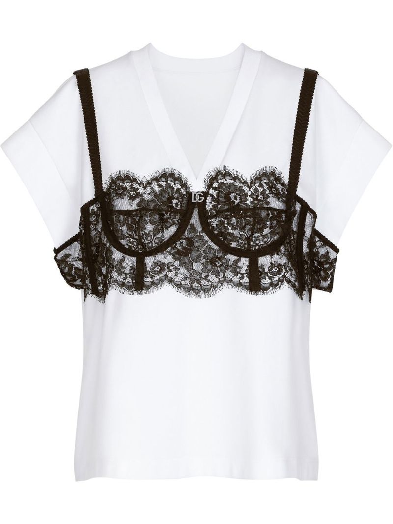 White Lace Overlay T-shirt