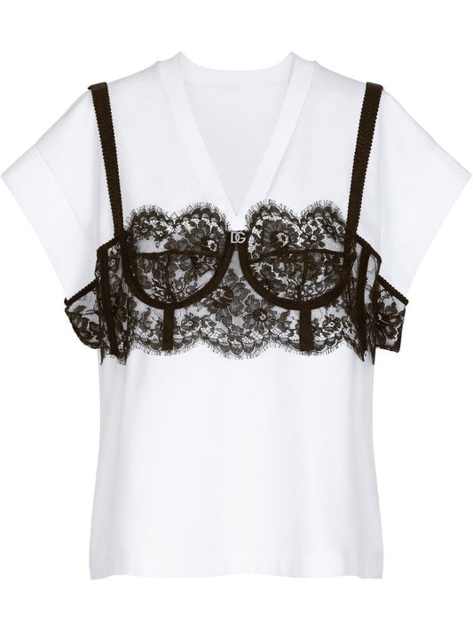 White Lace Overlay T-shirt
