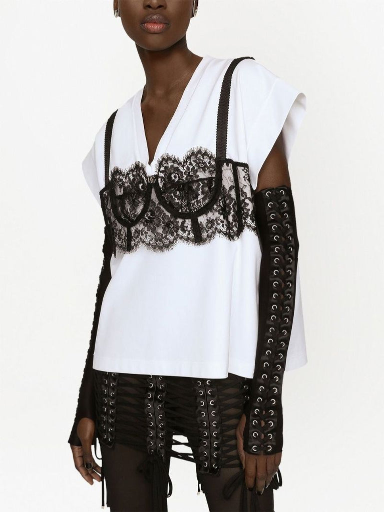 White Lace Overlay T-shirt