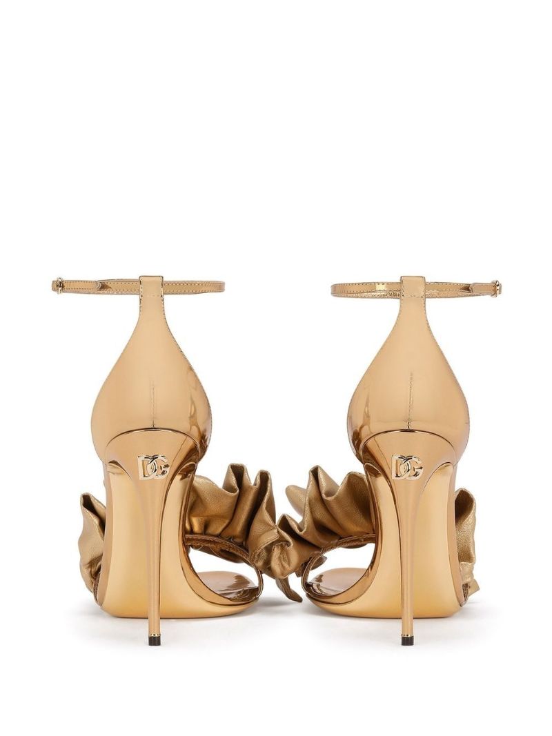 Gold Ruched Leather Sandals