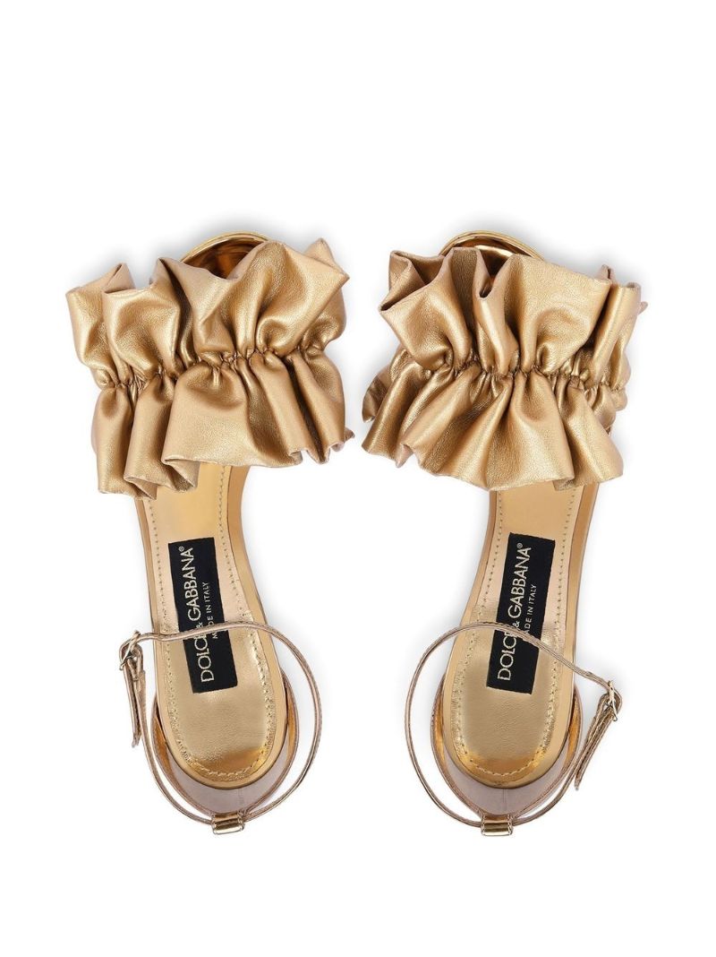 Gold Ruched Leather Sandals