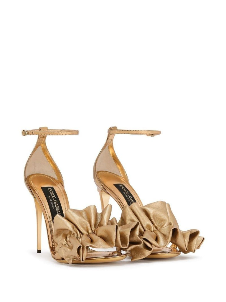 Gold Ruched Leather Sandals
