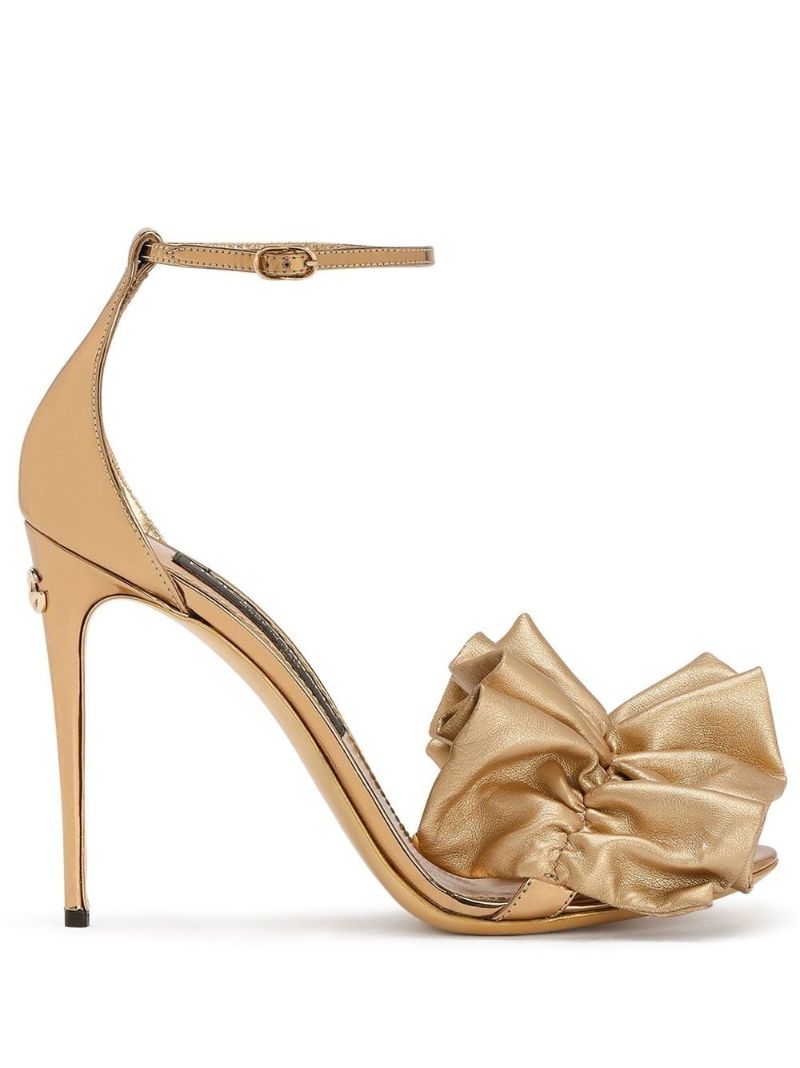 Gold Ruched Leather Sandals