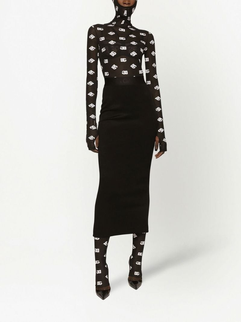Black Marquisette Logo Print Hooded Jumpsuit