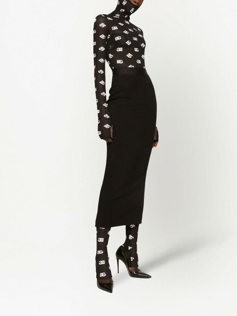 Black Marquisette Logo Print Hooded Jumpsuit