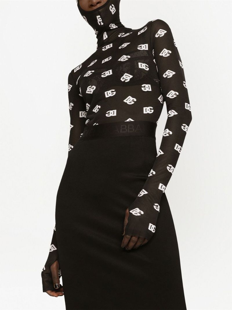 Black Marquisette Logo Print Hooded Jumpsuit