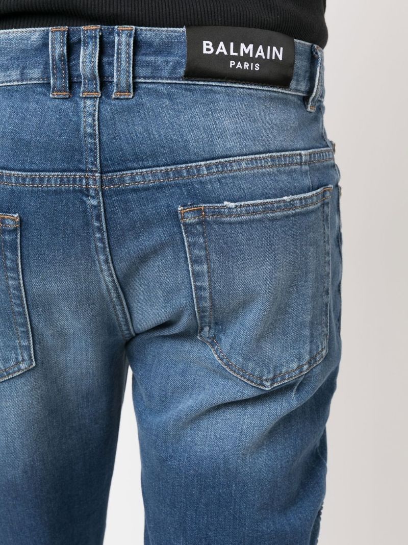 Blue Ribbed Panelled Skinny Jeans