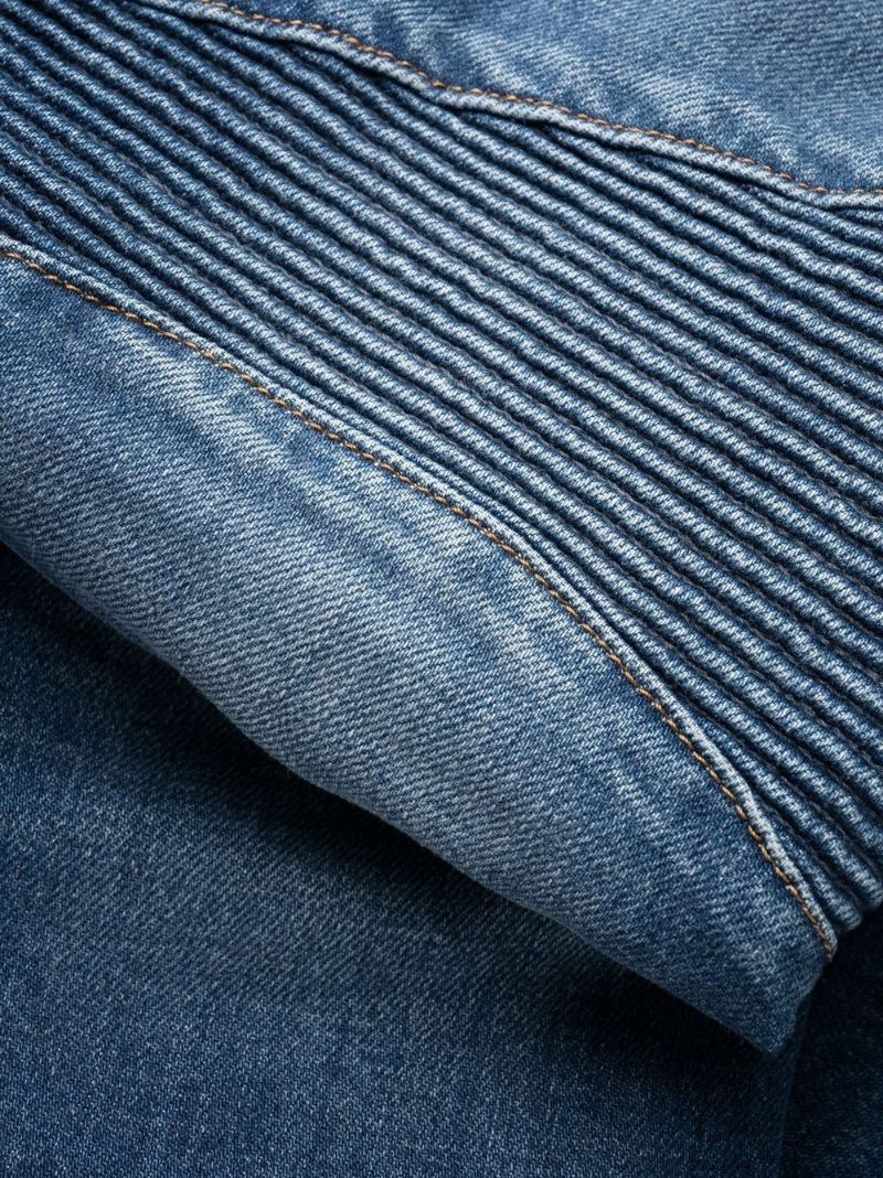 Blue Ribbed Panelled Skinny Jeans