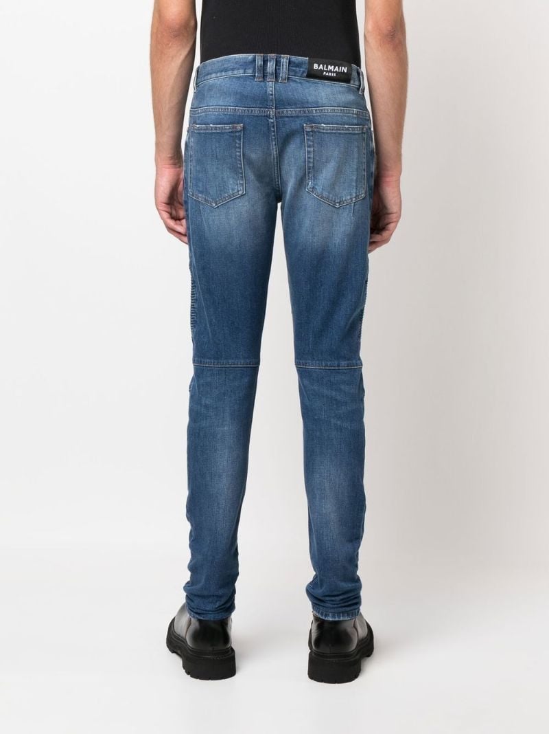 Blue Ribbed Panelled Skinny Jeans