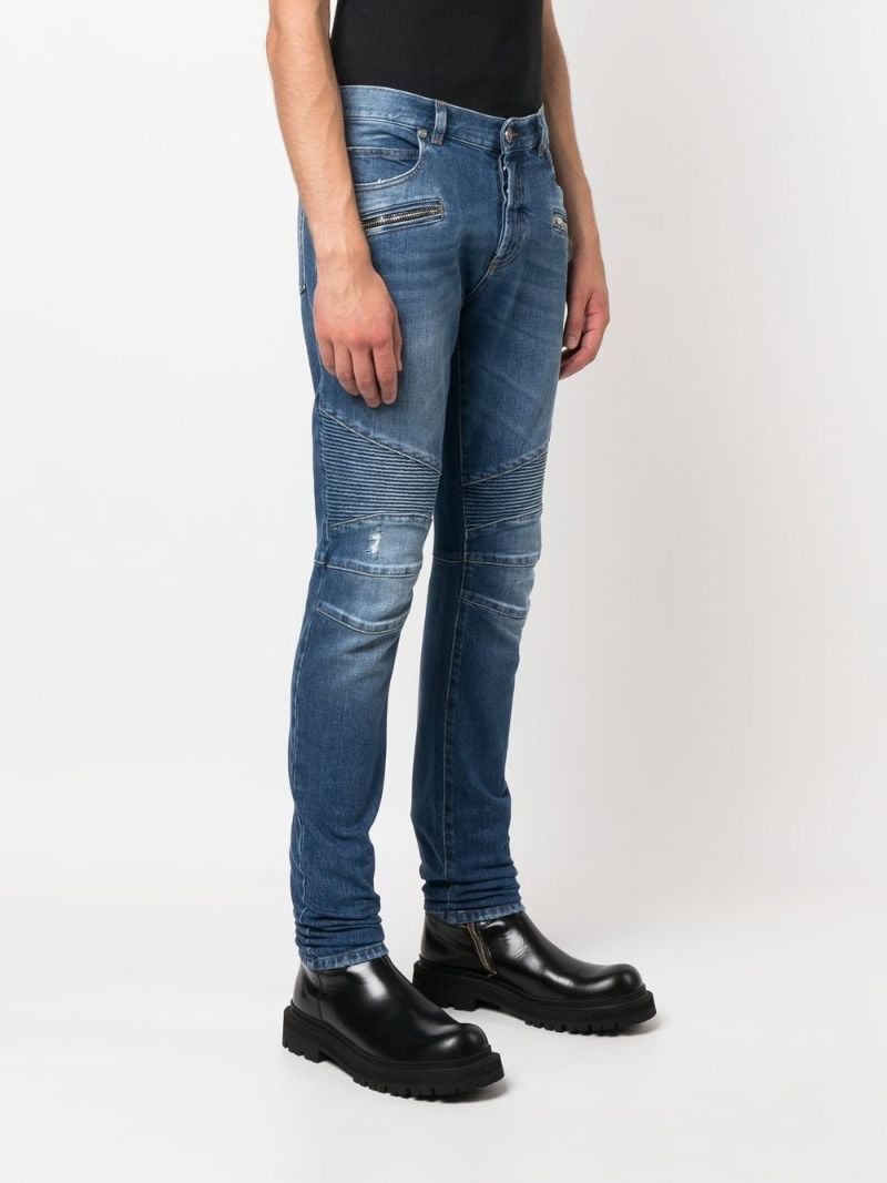 Blue Ribbed Panelled Skinny Jeans