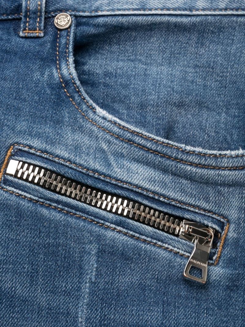 Blue Ribbed Panelled Skinny Jeans
