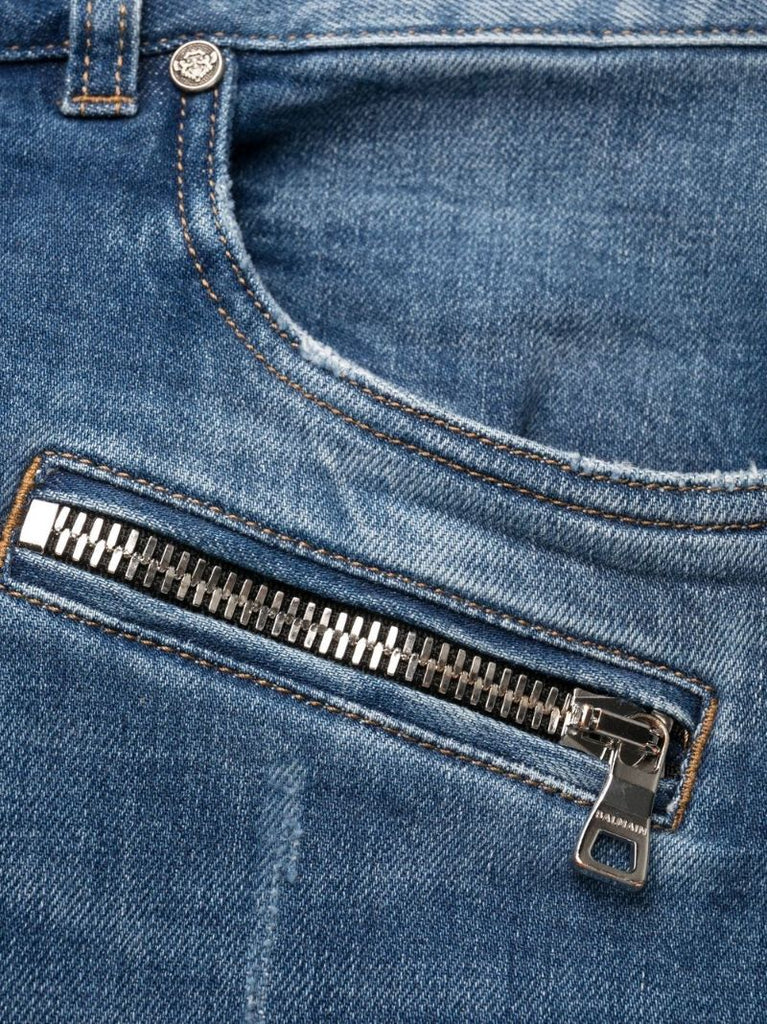 Blue Ribbed Panelled Skinny Jeans