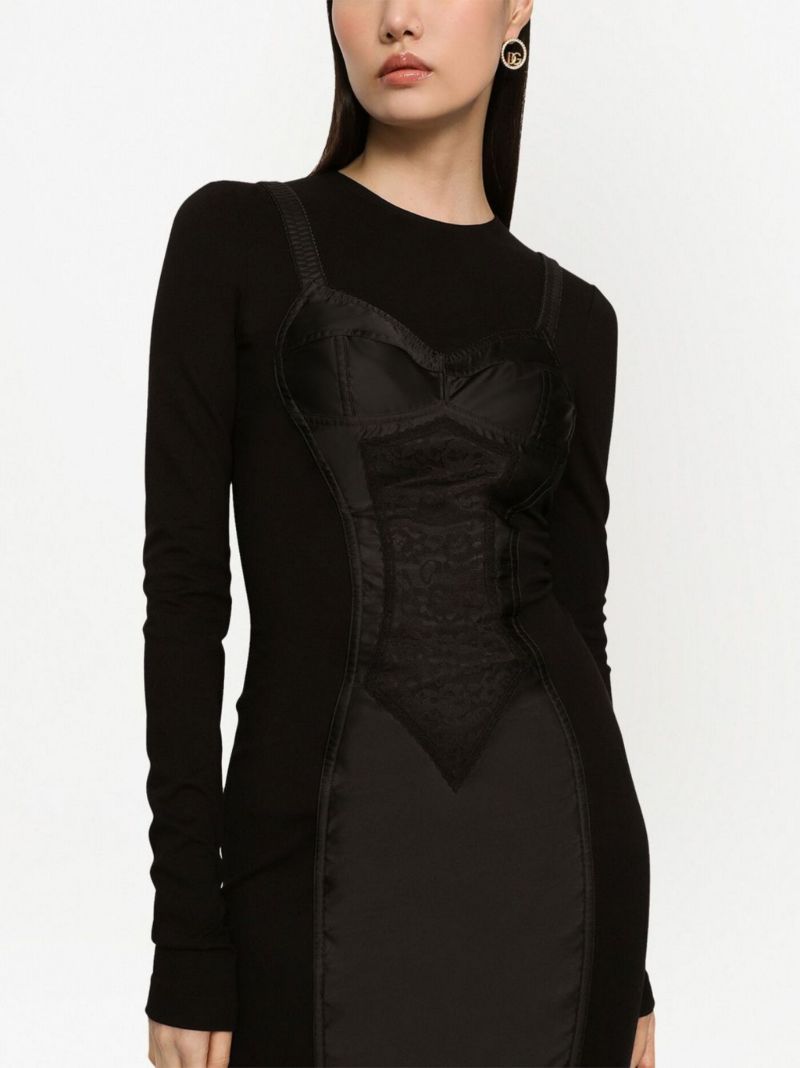 Black Trompe L'oeil Sheath Midi Dress