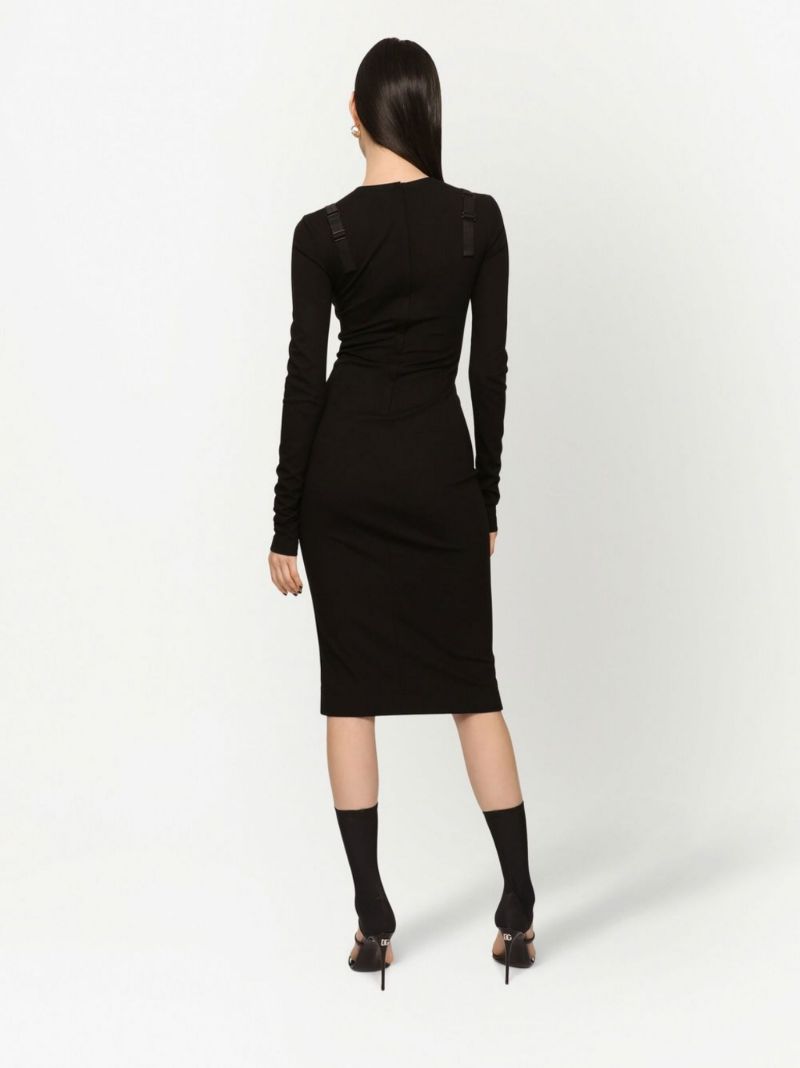 Black Trompe L'oeil Sheath Midi Dress