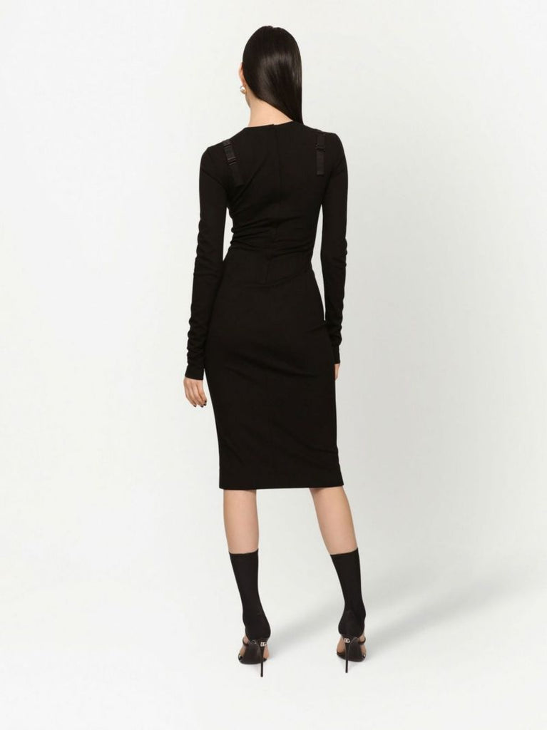 Black Trompe L'oeil Sheath Midi Dress