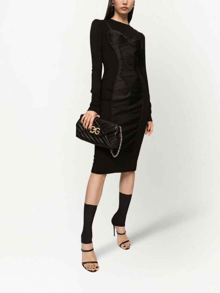 Black Trompe L'oeil Sheath Midi Dress