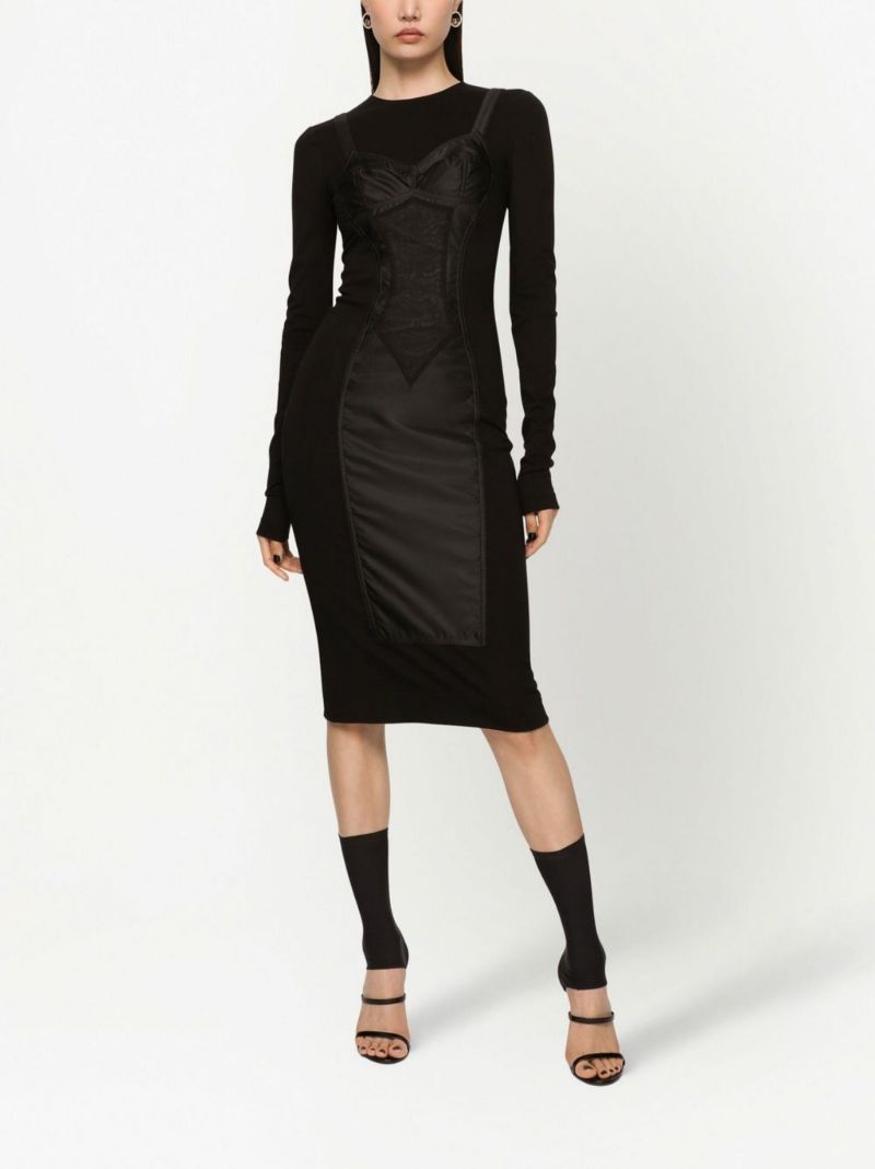 Black Trompe L'oeil Sheath Midi Dress