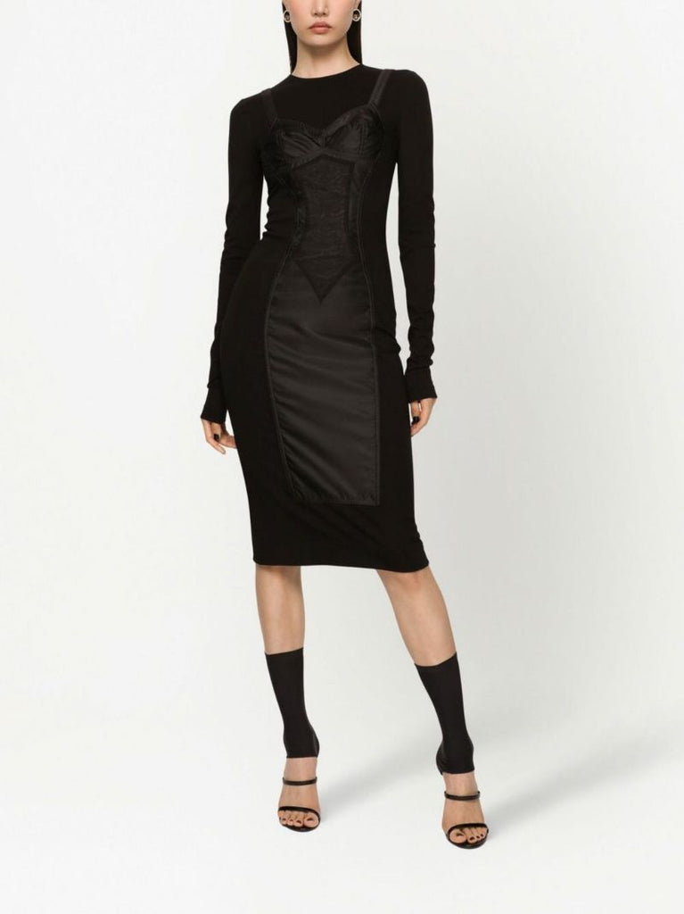 Black Trompe L'oeil Sheath Midi Dress