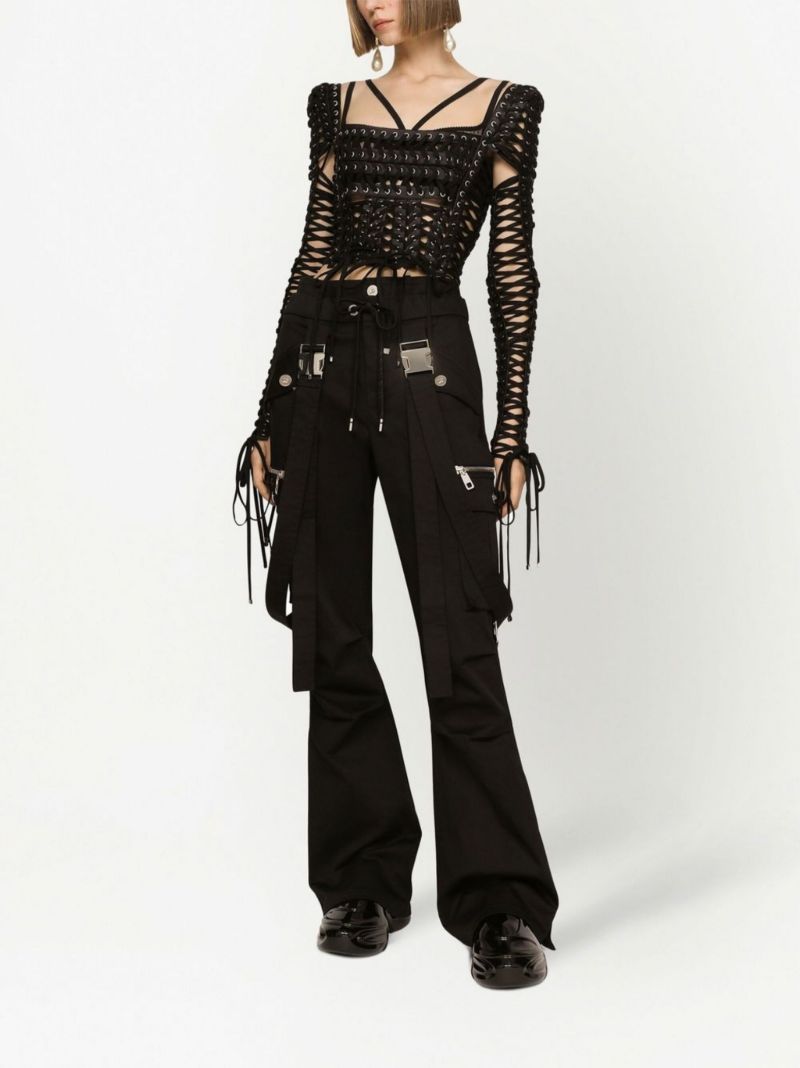 Black Suspender Detail Cargo Trousers