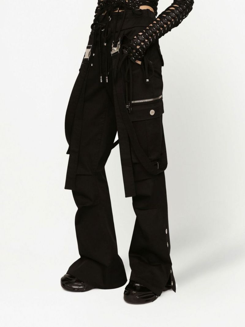 Black Suspender Detail Cargo Trousers
