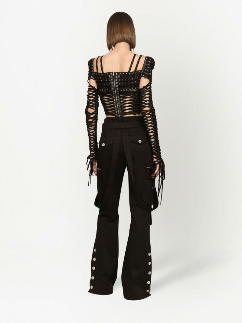 Black Suspender Detail Cargo Trousers