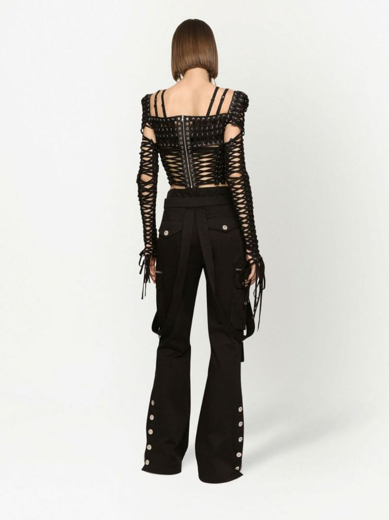 Black Suspender Detail Cargo Trousers