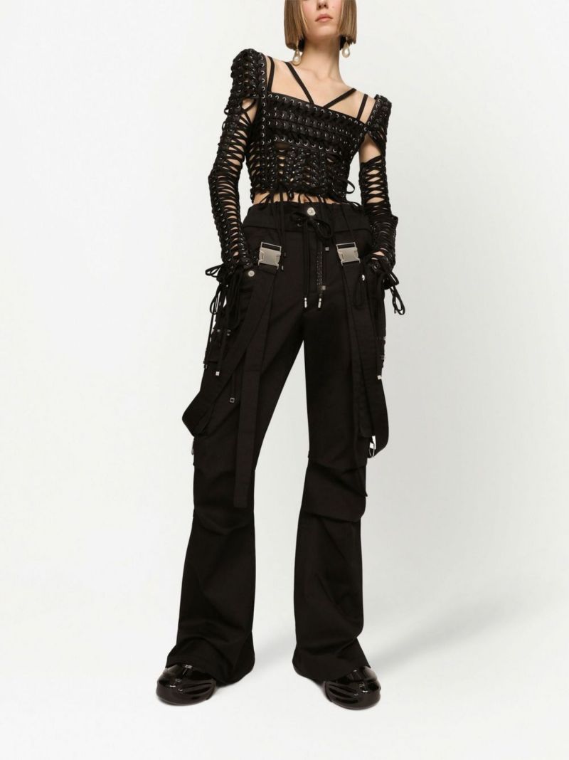 Black Suspender Detail Cargo Trousers