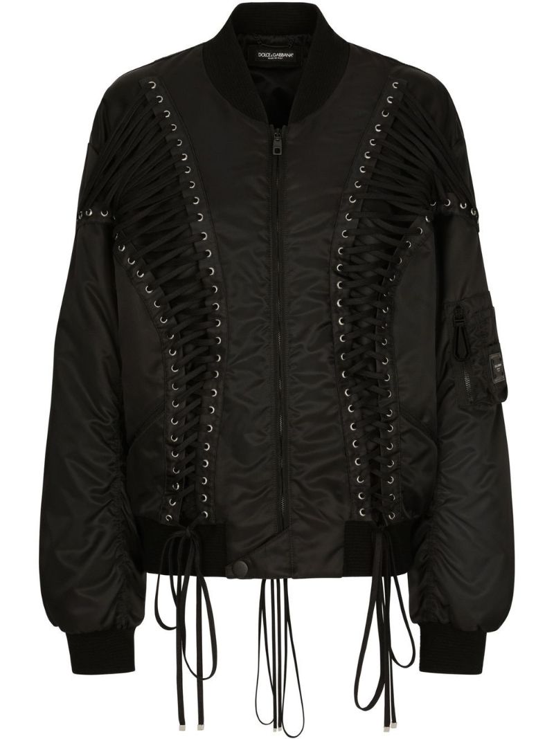 Black Lace-trim Bomber Jacket