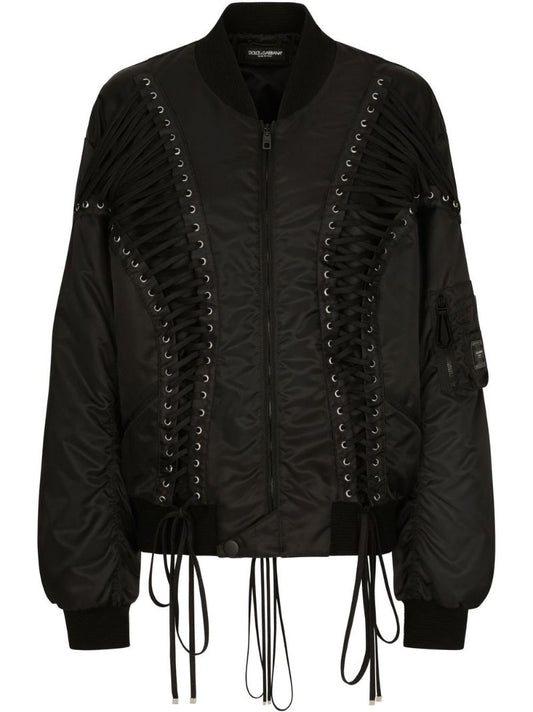 Black Lace-trim Bomber Jacket