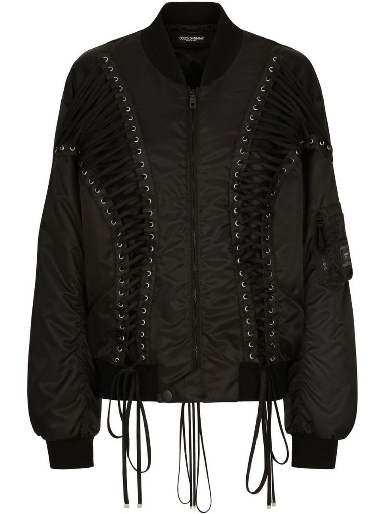 Black Lace-trim Bomber Jacket