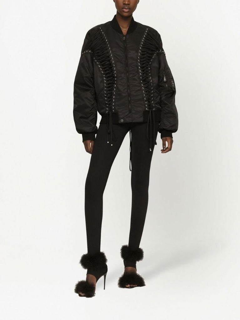 Black Lace-trim Bomber Jacket