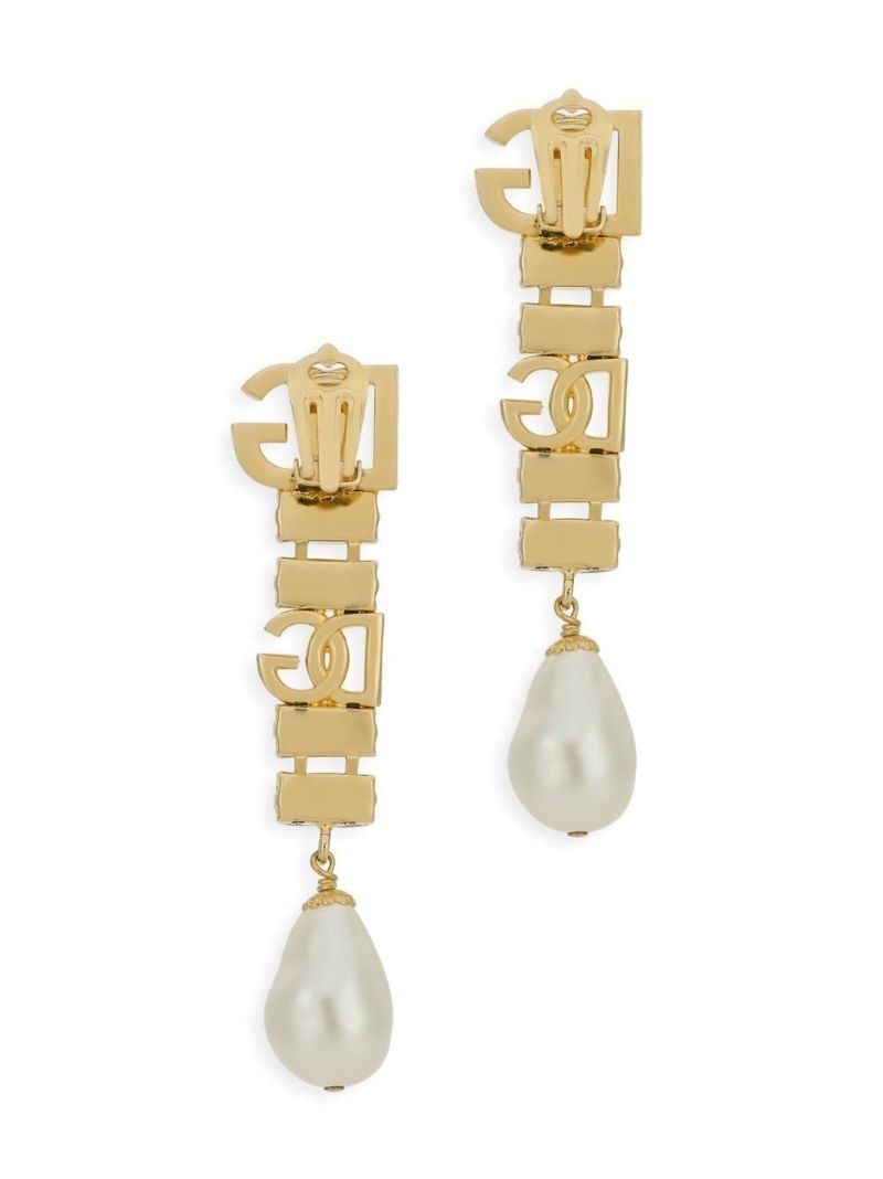 Gold-tone Logo and Crystal Drop Earrings