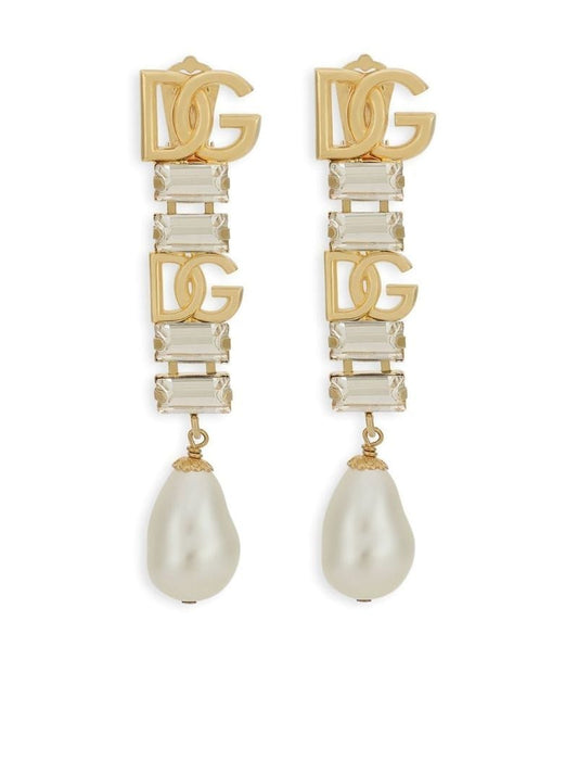 Gold-tone Logo and Crystal Drop Earrings