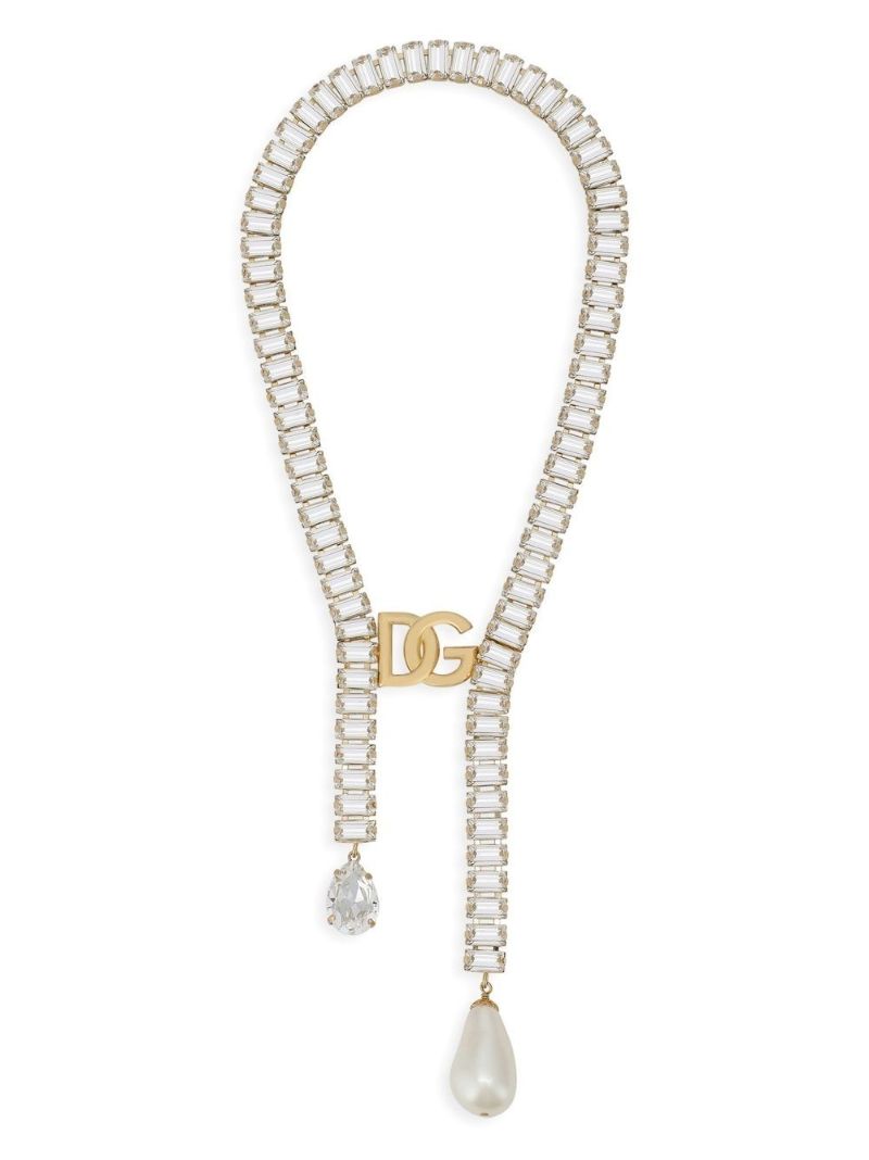 Gold-tone Crystal-embellished Logo Necklace