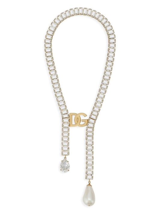 Gold-tone Crystal-embellished Logo Necklace
