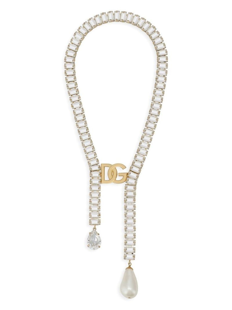 Gold-tone Crystal-embellished Logo Necklace