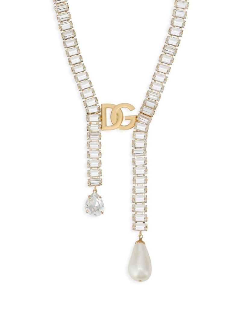 Gold-tone Crystal-embellished Logo Necklace