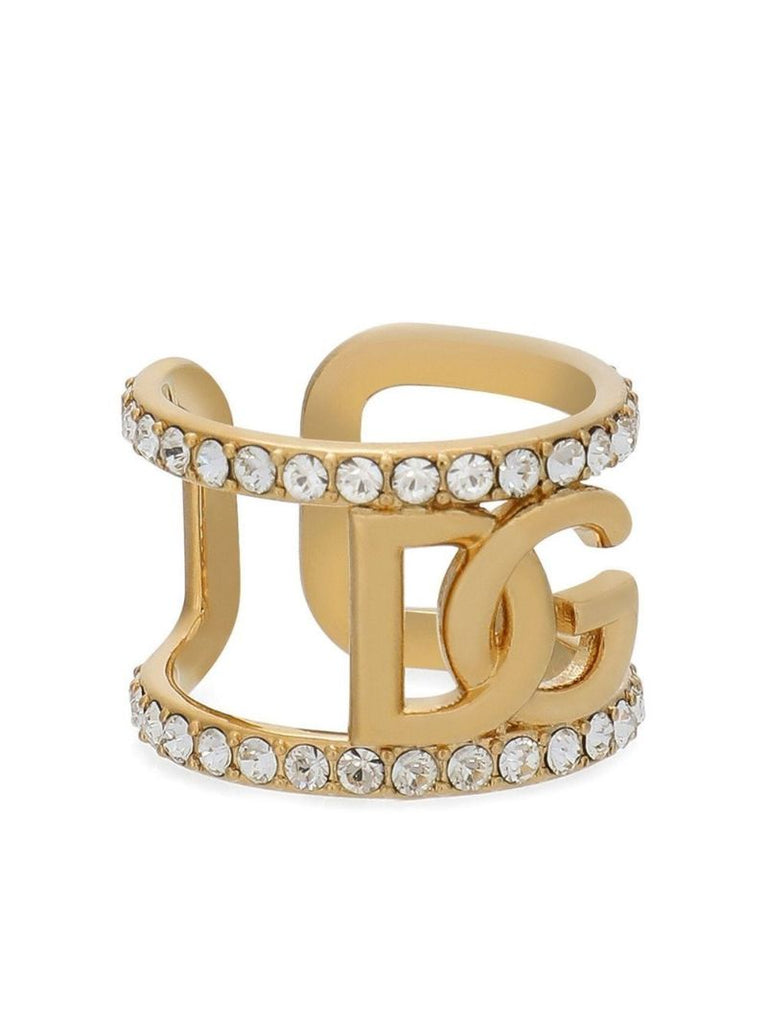 Gold-tone Rhinestone-embellished Logo Ring
