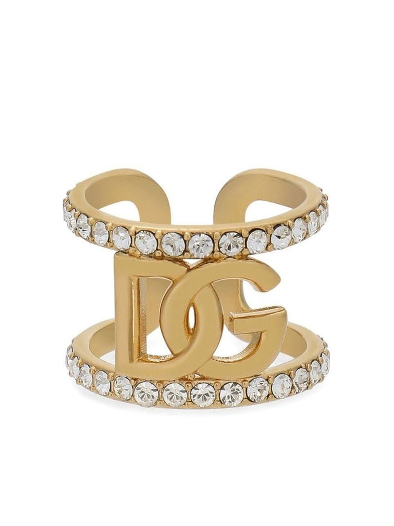 Gold-tone Rhinestone-embellished Logo Ring