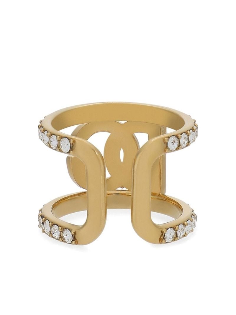 Gold-tone Rhinestone-embellished Logo Ring
