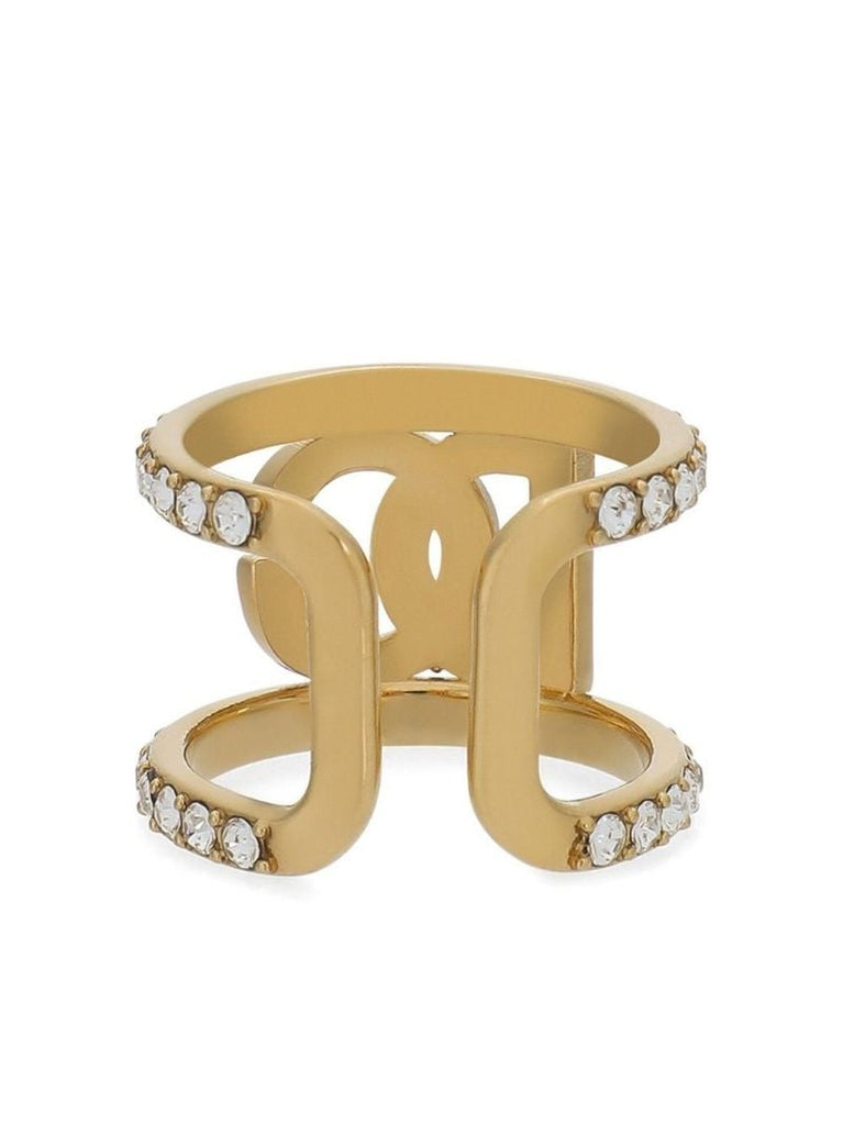 Gold-tone Rhinestone-embellished Logo Ring